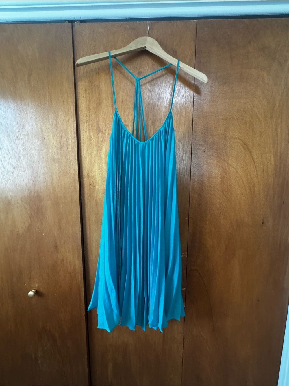 BCBGMaxAzria Teal Pleated Chemise with Strappy Back